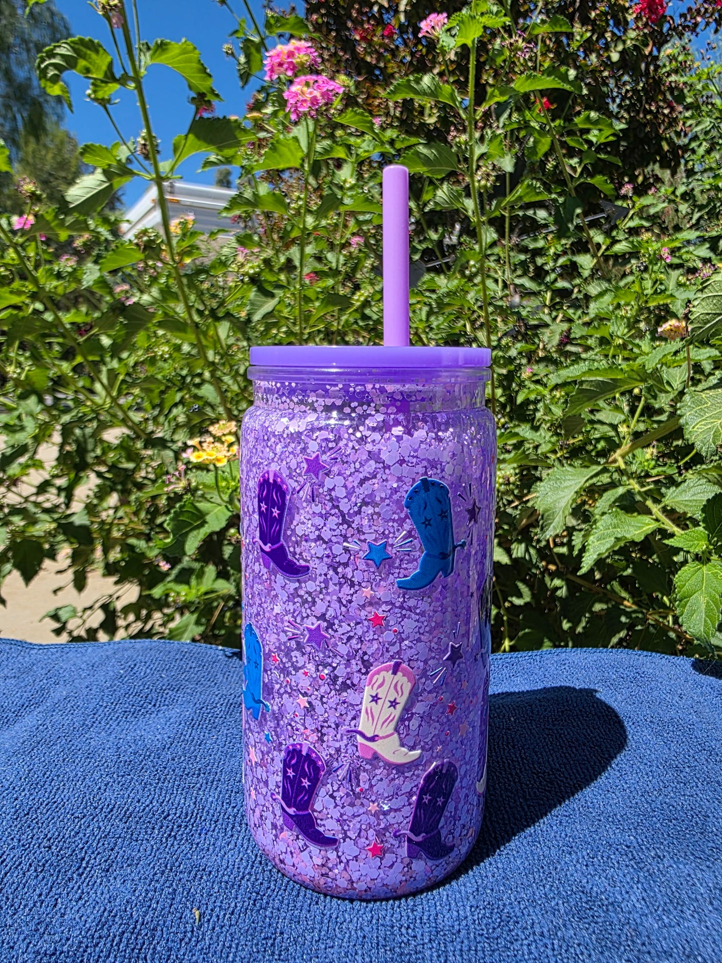 Purple Cowgirl Boots Tumbler