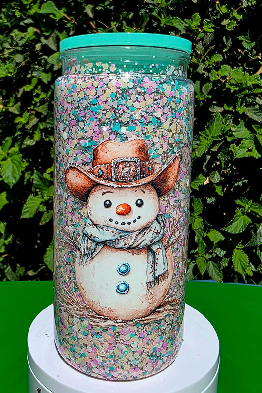 Cowboy Snowman Snow Globe Tumbler