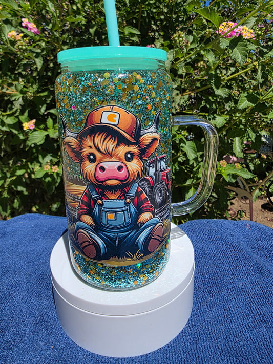 Teal Boy Highland Cow Tumbler