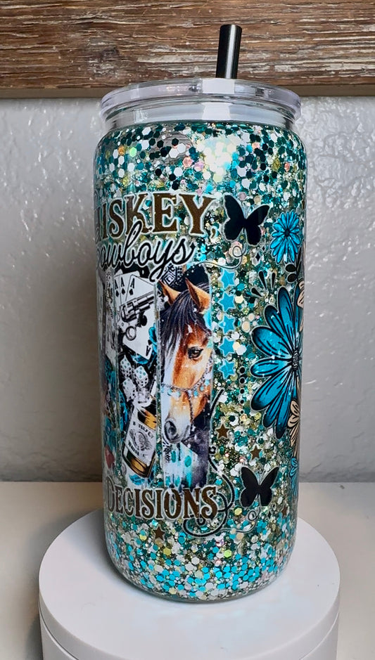 Whiskey, Cowboys & Bad Decisions  Glass Tumbler